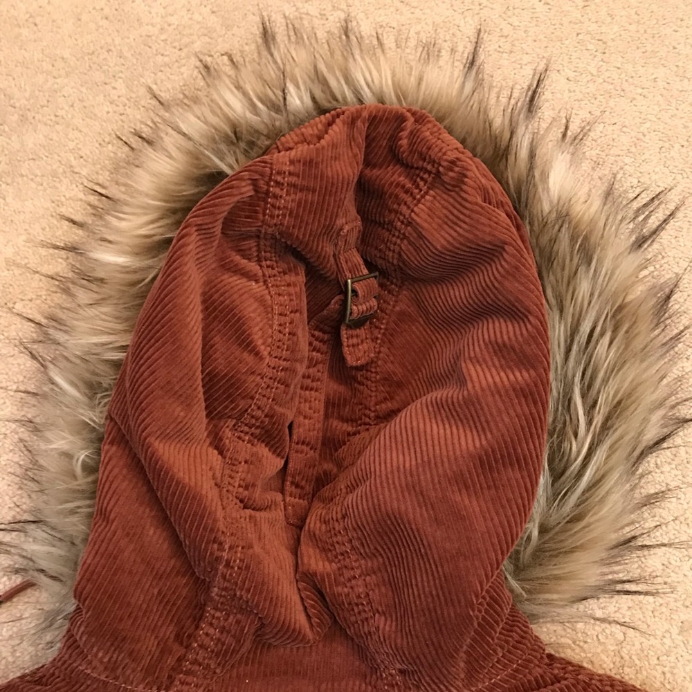 American Eagle AEO Brown Corduroy Winter Coat Womens Small Faux Fur Quilt Lined - Picture 8 of 14